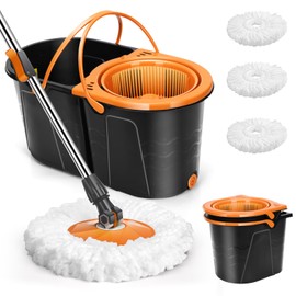 Nolopau Spin Mop and Bucket with Wringer Set, Double Bucket Separate Dirty Water, 360° Spinning Mop System with 3 Microfiber Mop Heads, Clean Water Mop Set for Floor Cleaning