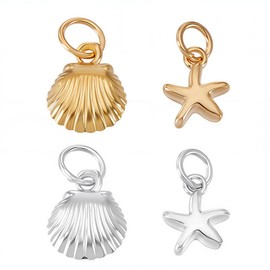 AHANDMAKER 4pcs 4 Styles Starfish Shell Charms, 925 Sterling Silver Ocean Seashell Dangle Beads Pendant with Open Jump Rings for Beach Summer Earring Necklace Anklet Bracelet Crafting