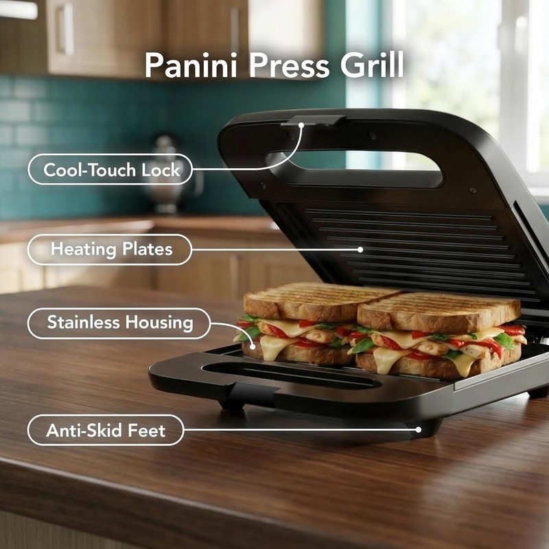 OVENTE Electric Panini Press Grill with Nonstick Plates, LED Indicator