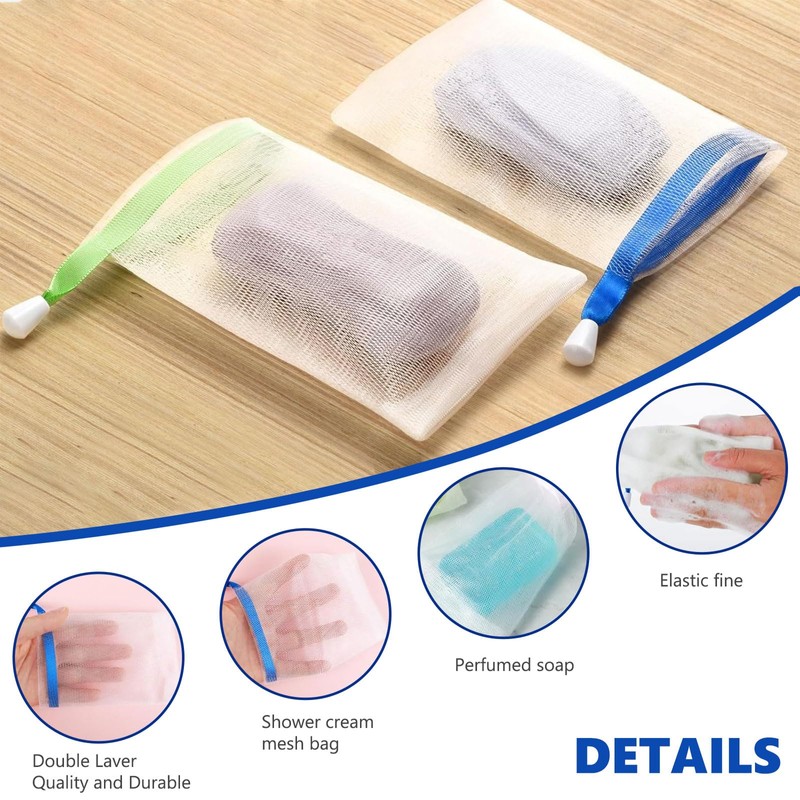 7 Pcs Soap Bag for Shower, Double-Layer Mesh Bag, 10
