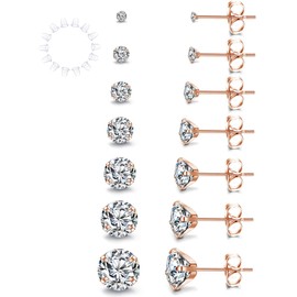 YADOCA 7 Pairs Women's Stud Earrings Silver Cubic Zirconia Stud Earrings Set 316L Stainless Steel Hypoallergenic Unisex Small Sleeping Cartilage Stud Earrings 2-8 mm, Stainless Steel