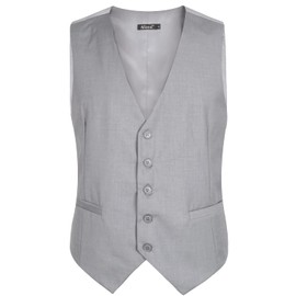 Alizeal Mens Classic Solid Color Business Suit Vest Regular Fit Tuxedo Waistcoat, Light Gray-L