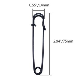 Alamic Safety Pins Brooches 3 Inch/75mm Heavy Duty Blanket Pins for Blankets, Crafts, Kilts, Skirts, Sweaters, Shawls - 30 Pack (Black)