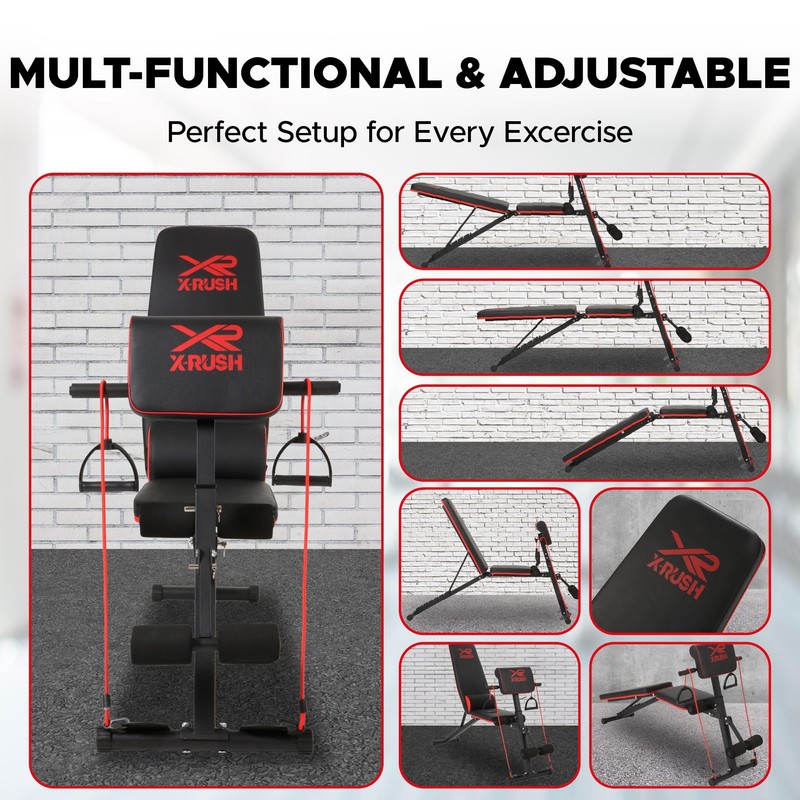 X-RUSH Multi-functional folding weight bench, adjustable weight bench, with 7