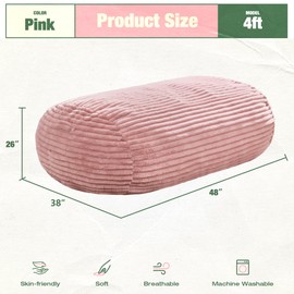 Hobestluk 4FT Bean Bag Chairs Adult Bean Bag with Portable Handle Comfy Large Bean Bag Chair with Removable Cover for Living Room Bedroom or Reading Nook (Stripe Pink, 4FT)