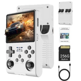 R40S PRO Game Console - 30000 Classic Games in 1 Handheld Retro Gaming Consele with 3.5-Inch IPS Screen/3800mAh/20＋ Emulator/Built-in 256G TF Card, Support HDMI and TV Output (White)