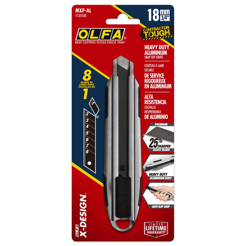 OLFA 18mm Heavy-Duty Utility Knife (MXP-AL) - Multi-Purpose No-Slip Grip