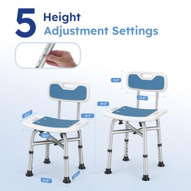 BRITULIF Shower Chair for Inside Shower, Heavy Duty 450lbs Shower Stool, 5 Height Adjustable Shower Seat for Adult, Non-Slip Bath Chair