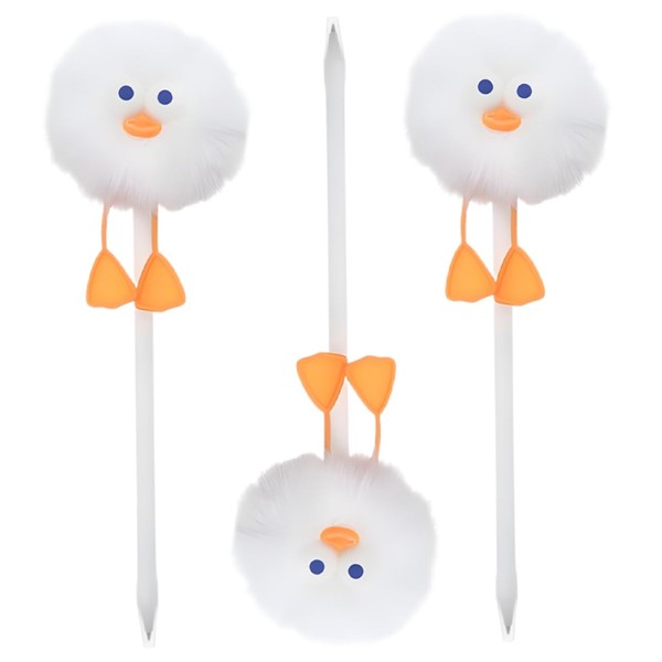 DOITOOL 3Pcs Cute Duck Pom Pom Ballpoint Pens Writing Pens
