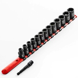 WIILDIS 14 Pieces 3/8"Drive Magnetic Socket Set, Shallow, 6-Point, Metric, 7mm to 19mm, CR-MO, Includes Drill Bit Adapter