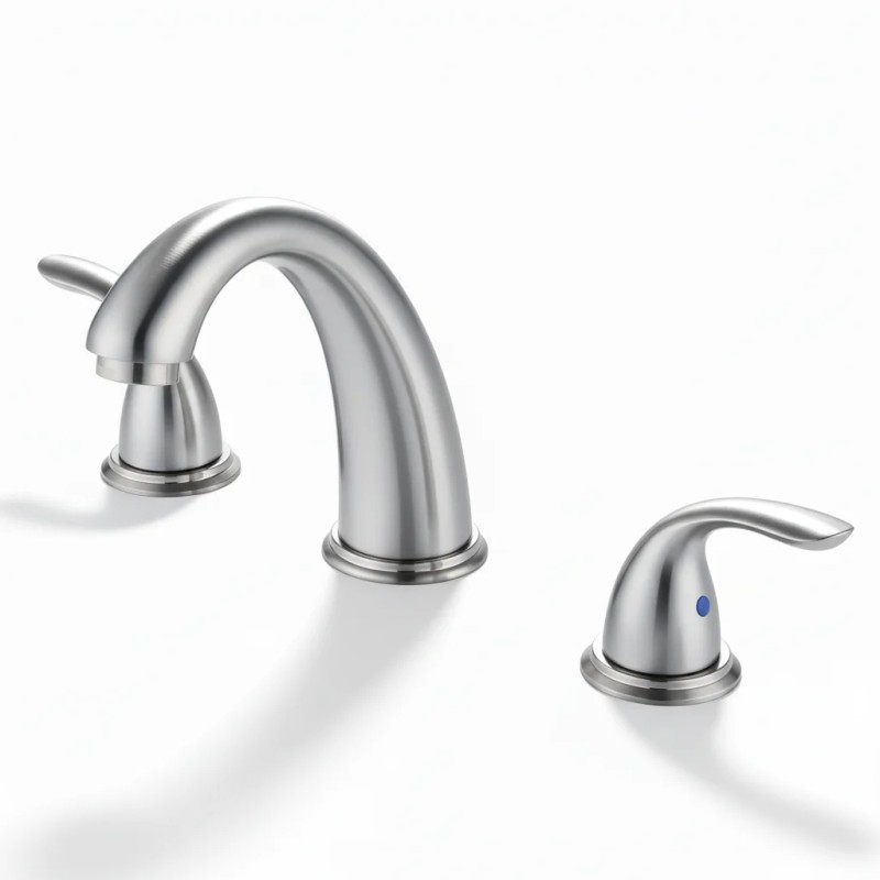 Bathroom Faucet Brushed Nickel Alloy Widespread Deck-Mounted 3-Hole 2-Handle Modern
