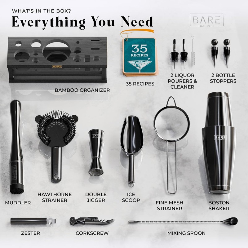 BARE BARREL® Mixology Bartender Kit Bar Set | 16-Piece Cocktail