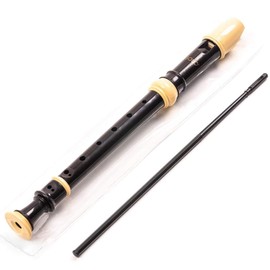 Quality Beginner Descant Recorder for Children - Traditional Soprano Three Piece Black & Cream Recorder (Baroque Fingering) including Clear Carry Case and Cleaning Rod DR205