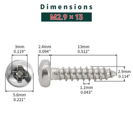 #4 x 1/2" Pan Head pan Head Wood Screws 100 Pcs 18-8 (304) Stainless Steel Pan Head Phillips Drive Self Tapping Screws, Bright Finish, No Coating, Fayeploo