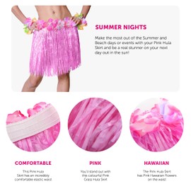 Pink Hawaiian Hula Skirt Fancy Dress Costume Accessory Pink 40CM Short Hula Skirt - Hawaii Grass Skirt Luau Hawaiian Skirt - Pack of 1