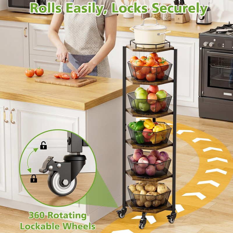 Fruit and Vegetable Storage Basket for Kitchen, 6 Tier Kitchen