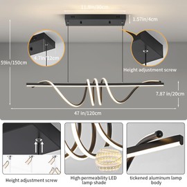 INAOSN Modern LED Island Lights, 3300k-6500K Dimmable Pool Table Light with Remote, Modern Pendant Lights for Kitchen, 47.24" LED Linear Pendant Light Fixtures Dining Room Billiard Room Chrome Sliver