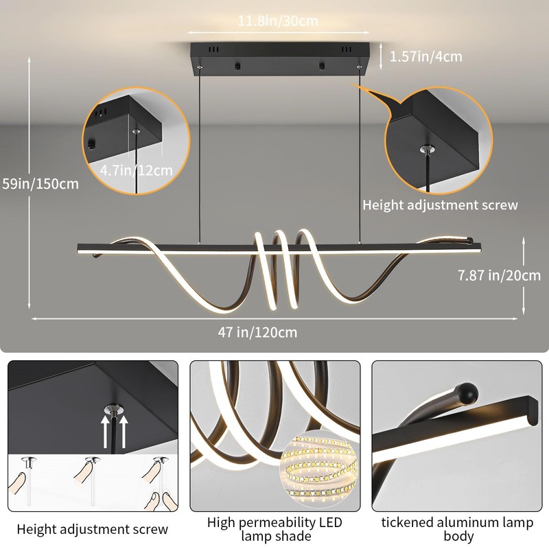 INAOSN Modern LED Island Lights, 3300k-6500K Dimmable Pool Table Light