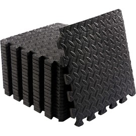 Rubber Tiles Workout Flooring Puzzle Exercise Mat with 18 Squares Interlocking Foam Gym Mats 12'' x 12'' EVA Protective Mats for Heavy Equipment (Black)