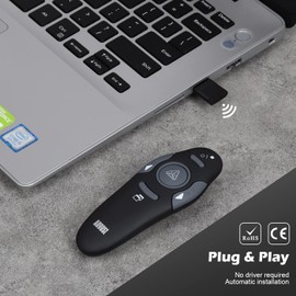 Wireless Presentation Pointers - August LP205 - Presentation Remote Control PowerPoint Slideshow Clicker Laser Pointer for Windows and Mac [Black]