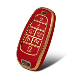 WORCAS Soft TPU Key Fob Cover Case Compatible with Hyundai 2020-2023 Sonata Santa fe Tucson 7 Button keyless Entry Remote Control Smart Key(Red)