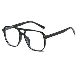 JOVAKIT Aviator Blue Light Blocking Glasses for Women Men, Fashion Fake Nerd Clear Square Pilot Frame Computer Glasses (Black)