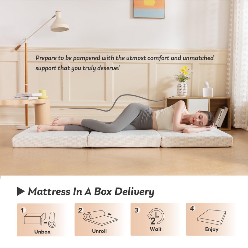 MLILY Folding Mattress, 4 inch Single Tri-fold Memory Foam Mattress,