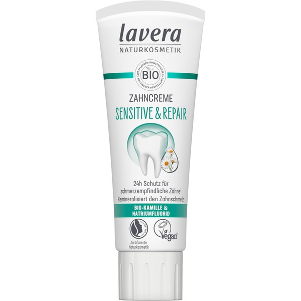 lavera Sensitive & Repair Toothpaste - for Sensitive Teeth - 24-Hour Protection - Organic Chamomile & Sodium Floride - Vegan - Natural Cosmetics - 75 ml