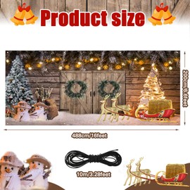 7 x 16 ft Christmas Barn Garage Door Banner Large Christmas Backdrop Decor with LED String Lights Christmas Door Decorations Holiday Vinyl Cover Garage Banner for Outdoor Christmas Garage Door
