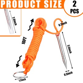 Soulchen 2 PCS 10 Ft 550lb Paracord Fishing Stringer Fish Holder with Stainless Steel Fish Spike and 1 Inch Split Ring