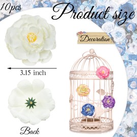 White Flower Heads for Centerpieces, 3.15 Inch Silk Peony Artificial Flower Heads European Style, 10 Pcs Fake Peonies Large Flower Heads for Crafts, Flower Arrangement, Bridal Showers, Home Office