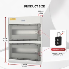 Mollom 24 Way Power Distribution Box with Bus Bars and Din Rail for Miniature Circuit Breaker MCB, Waterproof IP66.Padlock Available for Indoor and Outdoor Use