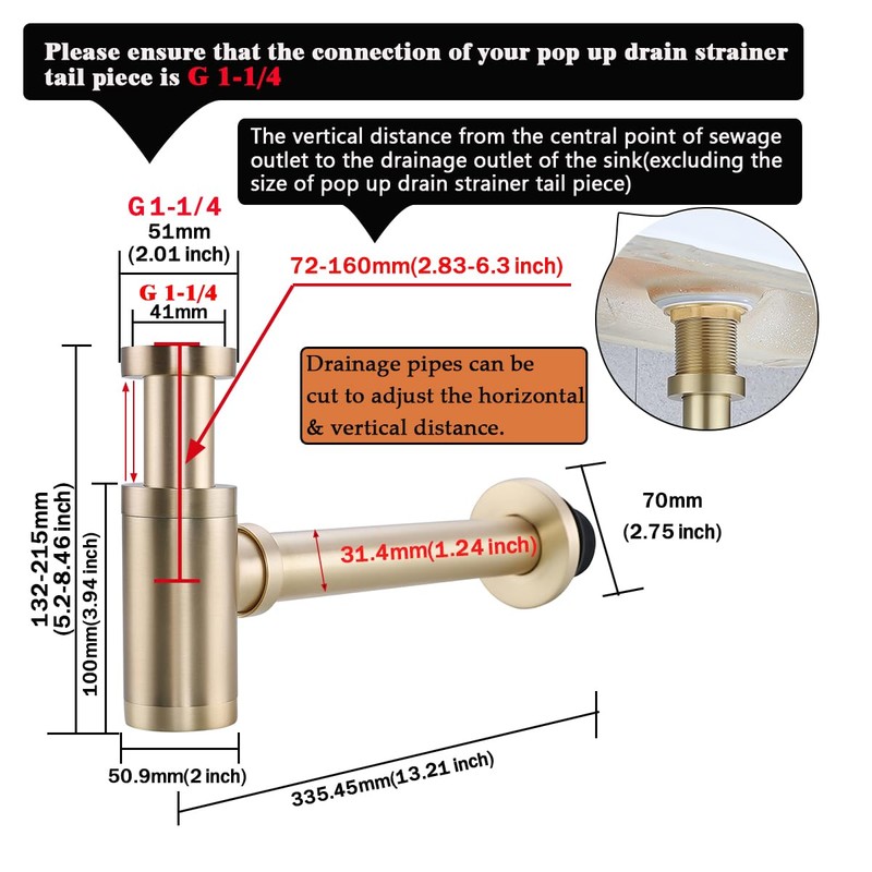 RANDOM Brass Contemporary Round Bottle P Trap 1 1/4,Basin Sink
