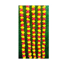 Gavya International Artificial Marigold Flowers 5 String Indian Wedding decor Garlands Party decor Genda phool mala 5 Feet Long,for Parties,Diwali,Indian Festival Multi Magenta and yellow