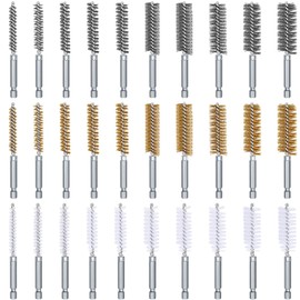 Zonon 30 Pcs Bore Brush for Drill Wire Bore Cleaning Brush Set for Power Drill Impact Driver 1/4 Inch Hex Shank, 8, 10, 11, 12, 13, 15, 16, 17, 18 and 19mm(Stainless Steel, Brass, Nylon)