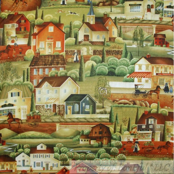 Windham Fabrics BonEful Fabric FQ Cotton Quilt Green Brown Scenic