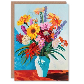 Artery8 Colourful Spring Flower Bouquet Vibrant Painting Greeting Birthday Card Him Her All Blank