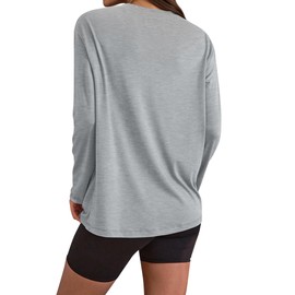 SOFIA'S CHOICE Women's Graphic Tee Oversized Long Sleeve T Shirts Crewneck Workout Tops Grey Large