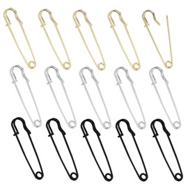 Annlpoy Pack of 15 Large Safety Pins, 7 cm, Extra Large Metal Safety Pins for Leather, Canvas, Blankets, Crafts, Skirts - Giant with Spring Clasp, Silver, Gold and Dark Silver