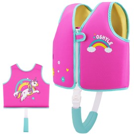 OSHYLE Premium Neoprene Swim Vest for Kids - with Adjustable Safety Straps Age 1-9,Ideal Buoyancy Swim Aid for Boys, Girls, and Toddlers (RJ-Unicorn, S(1-3))