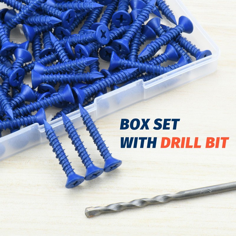 SANJODS 3/16" x 1-1/4" Concrete Screw Anchor, Blue Flat Head