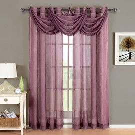 Royal Hotel Bedding Luxury Abri Top Grommet, Crushed Sheer Curtains, 84 inches Long, Eggplant, Set of 2