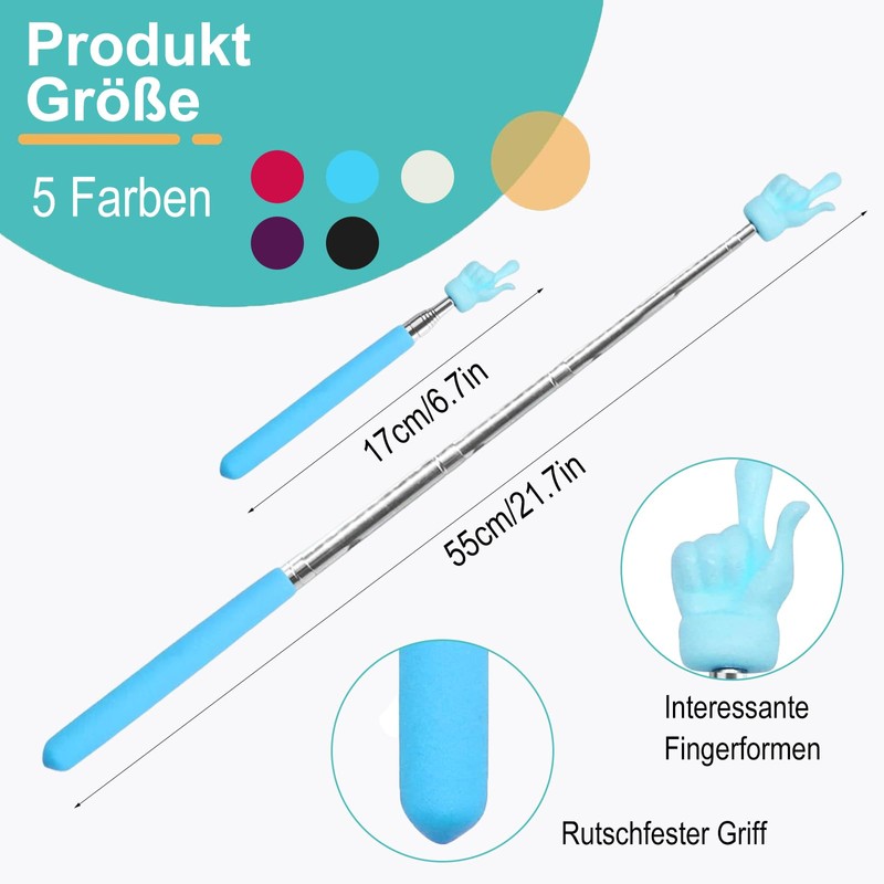 Extendable Pointing Pointer, Telescopic Pointing Rod, Pack of 5 Colourful