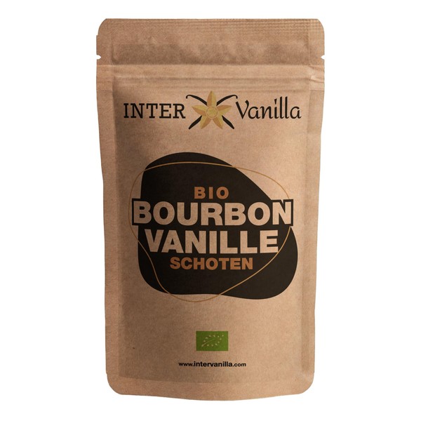 InterVanilla Genuine Organic Bourbon Vanilla Beans, 18-20 cm, Pack of