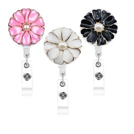 FREEDALE 3 Pack Camellia Flower Badge Reels Retractable Name Tag Badge Holder, Handmade Cute Floral Designs with Alligator ID Clip for Office Workers Nurses Doctors Teachers Students