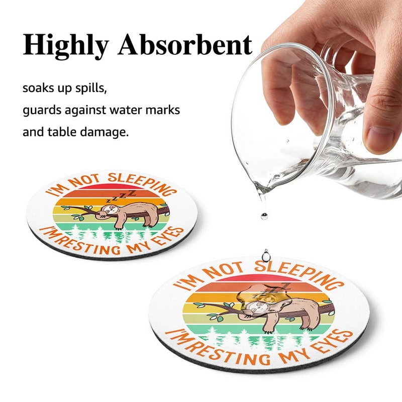 Sloth Coasters Set of 2, Office Desk Drink Coasters for