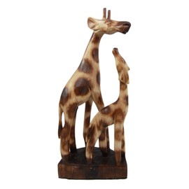 BALIKRAFT Hand Made Wood Artisans Jerapah Solo Safari Giraffe Mother and Calf Family Decorative Figurine 11.75" H