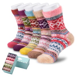 Fluffy Socks for Women 5 Pairs Warm Winter Thick Plush Fleece Sleep Soft Slippers Home Socks Gifts for Women, DM-I, 3-8