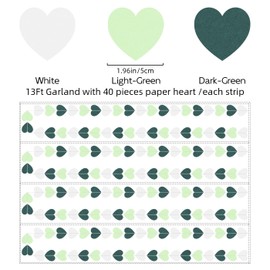 Sage-Green and White Party Decorations - 52Ft Heart Paper Garland Decoration Streamers Birthday Banner Bridal Baby Shower Wedding Bachelorette Engagement Graduation Hanging Decor Hongtongtong