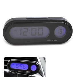 lekudo 1 PC Car LED Electronic Clock, 2.95" x 1.1" x 0.7" LCD Luminous Large Screen Clock, Multi-Function Mini Clock with Thermometer, Universal for Most Cars (Black)